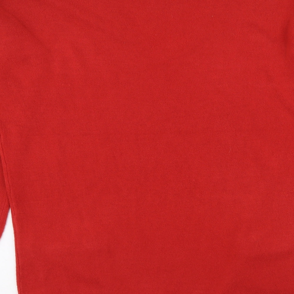 New Look Womens Red V-Neck Acrylic Tunic Jumper Size 16