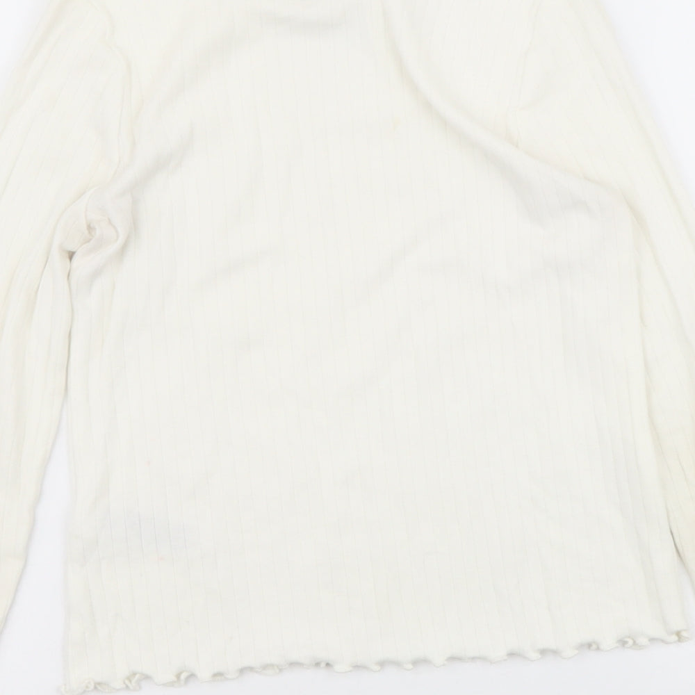 Marks & Spencer Girls Ivory Cotton Basic T-Shirt Size 9-10 Years Roll Neck Pullover
