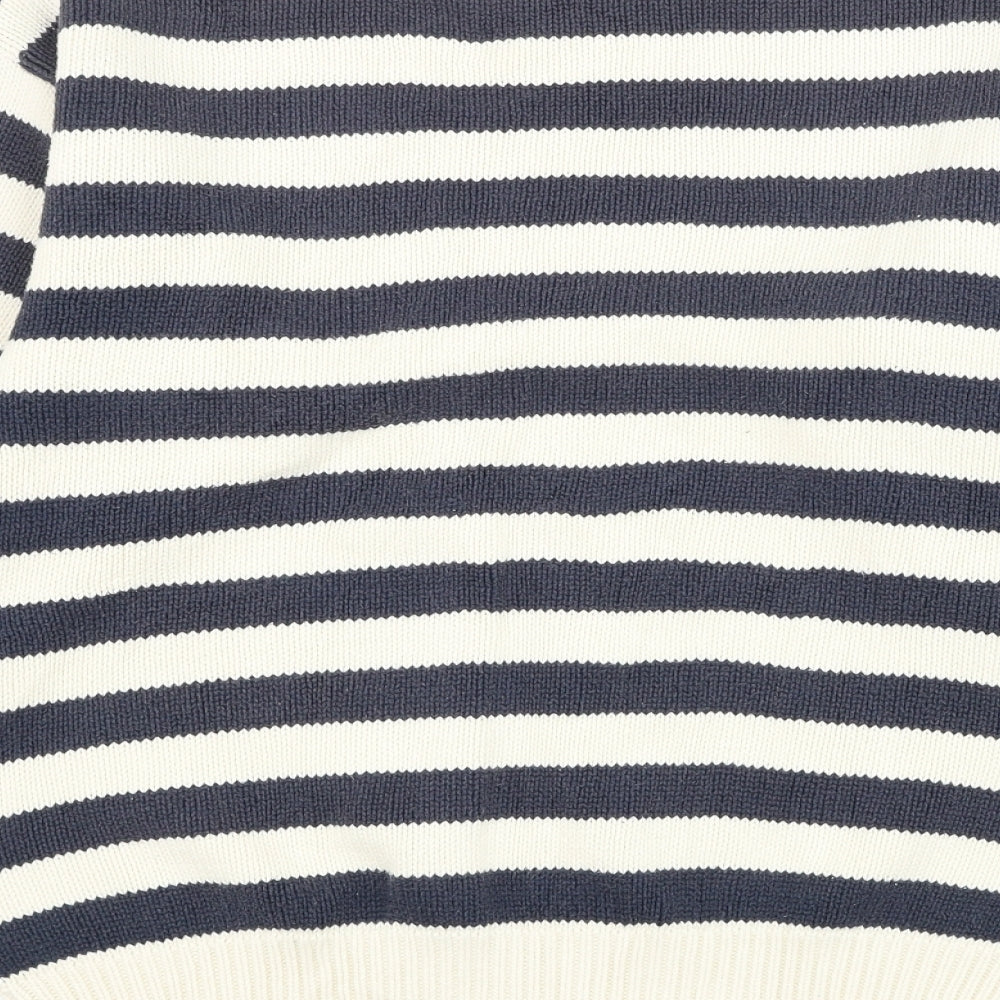 Para Womens White Round Neck Striped Cotton Pullover Jumper Size S