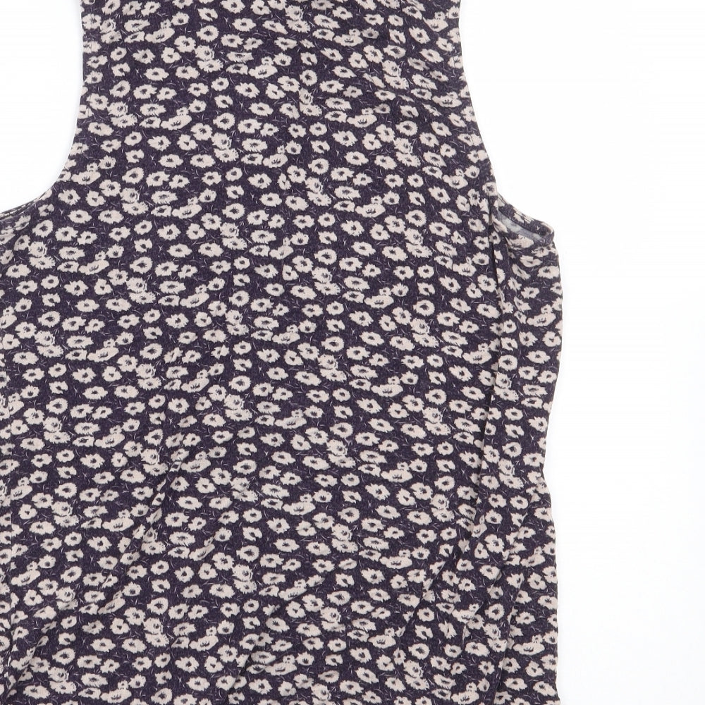 New Look Womens Purple Floral Viscose Basic Button-Up Size 8 Collared