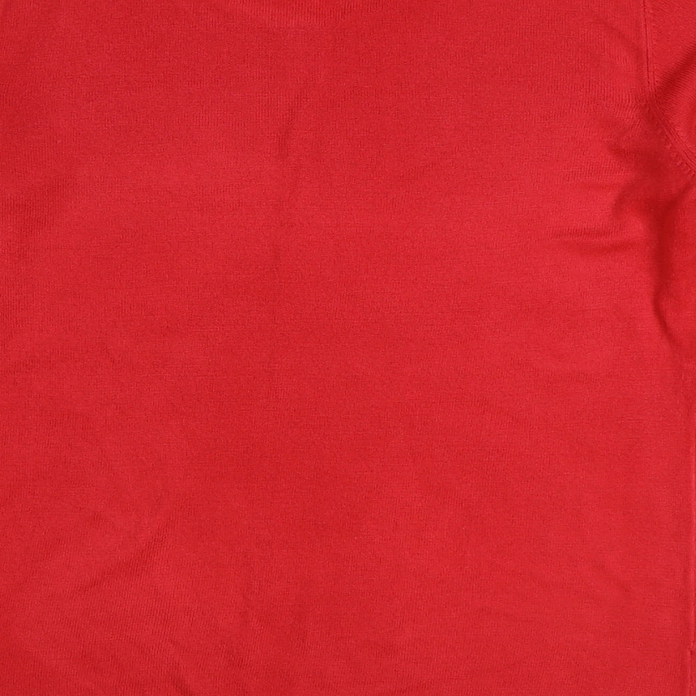 Bonmarché Womens Red Round Neck Acrylic Pullover Jumper Size 12