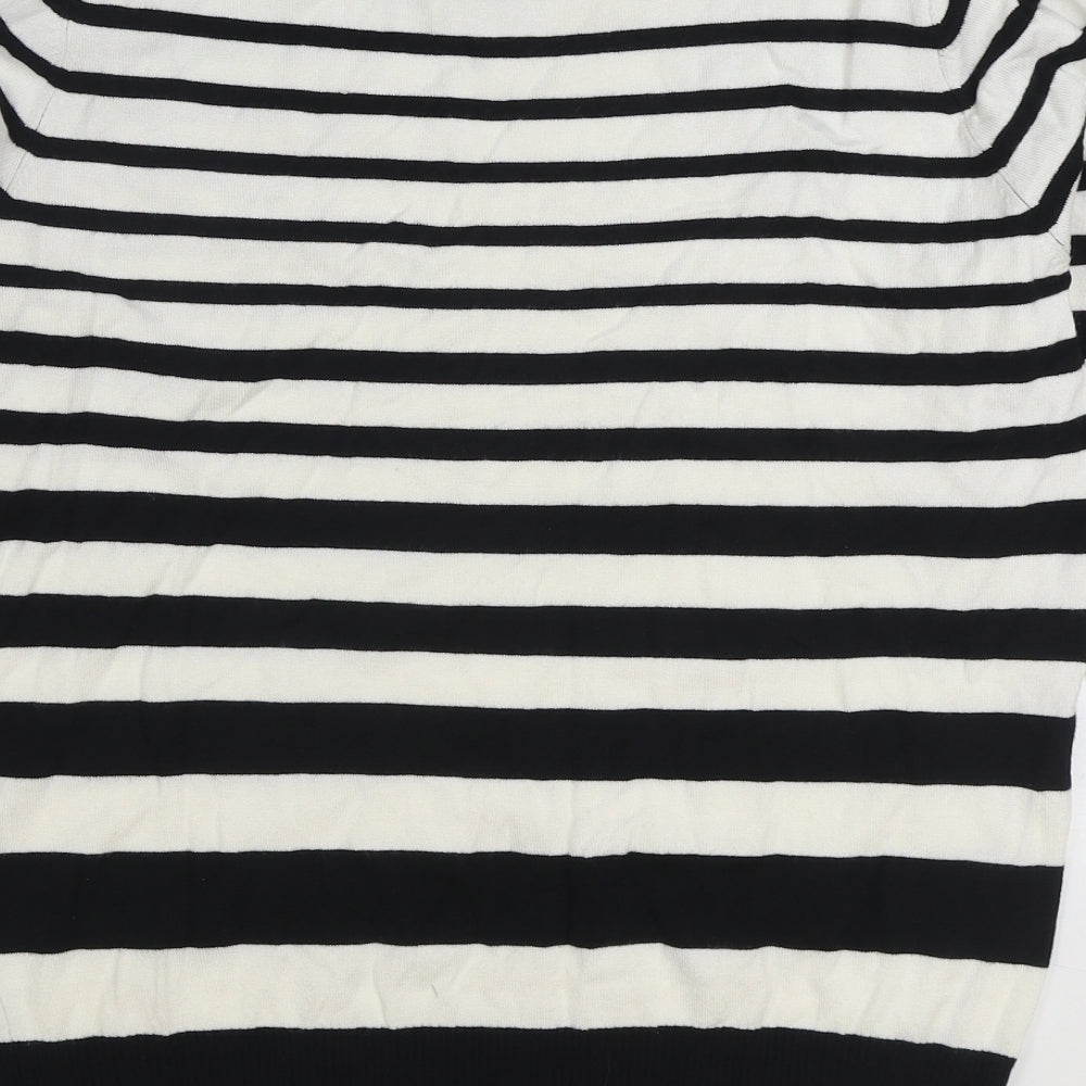Preworn Womens Black Round Neck Striped Viscose Pullover Jumper Size M - Lace detail