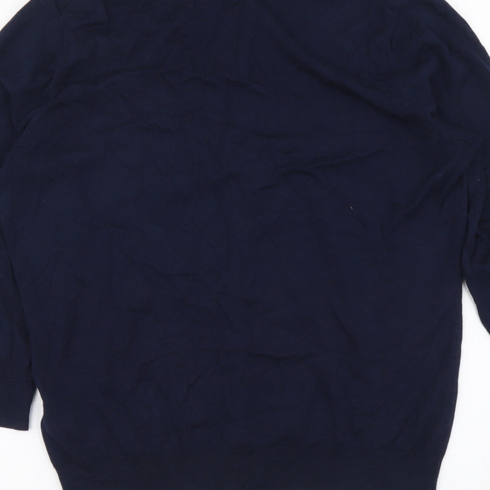H&M Womens Blue V-Neck Cotton Cardigan Jumper Size M - Lace Detail