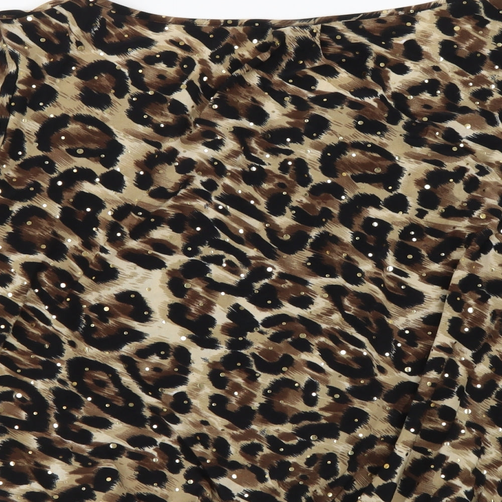 Wallis Womens Brown Animal Print Polyester Basic Blouse Size M Round Neck - Leopard pattern