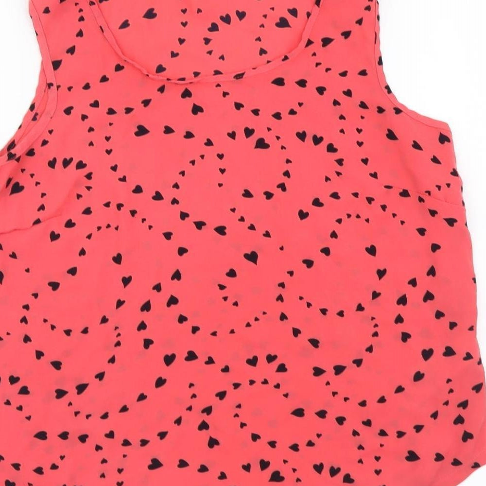 Marks & Spencer Womens Pink Geometric Polyester Camisole Tank Size 8 Round Neck - Hearts pattern