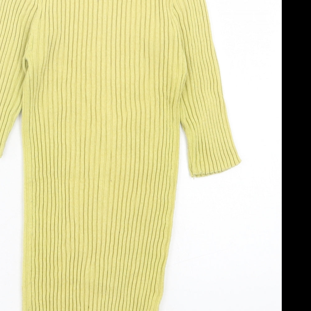NEXT Womens Yellow Cotton Basic T-Shirt Size 10 Crew Neck - Lettuce Edging