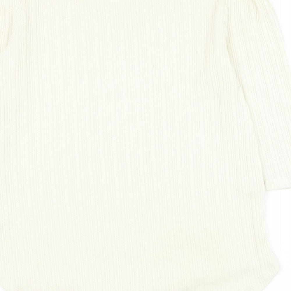 Peacocks Womens White Round Neck Polyester Pullover Jumper Size 12