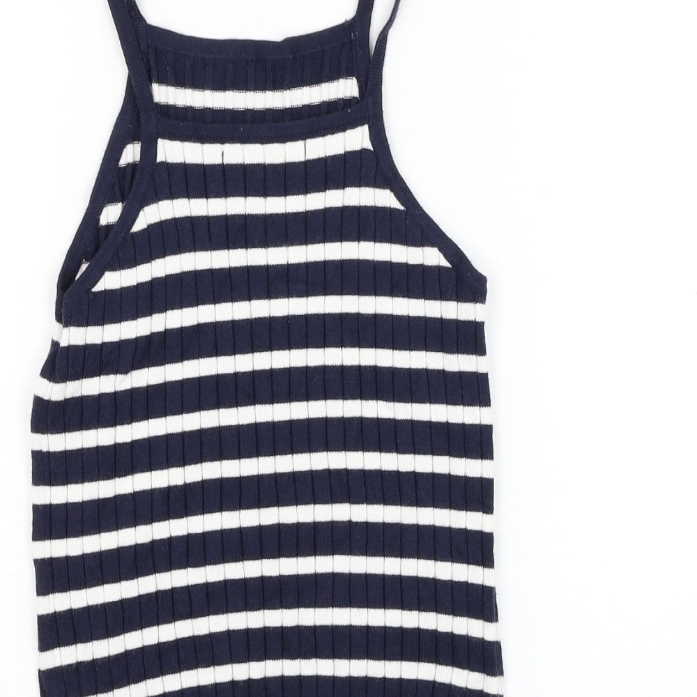 Preworn Womens Blue Striped Polyester Basic Tank Size S Square Neck