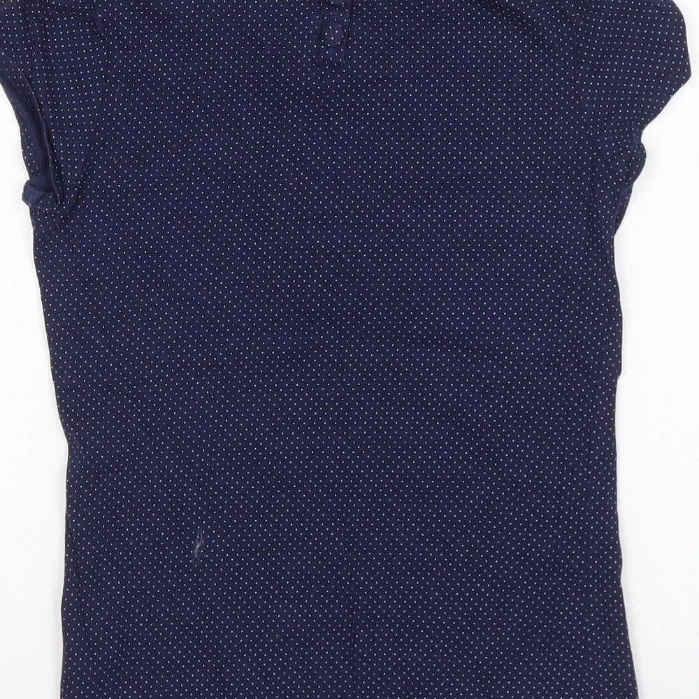 Topshop Womens Blue Polka Dot Cotton Basic T-Shirt Size 8 Round Neck