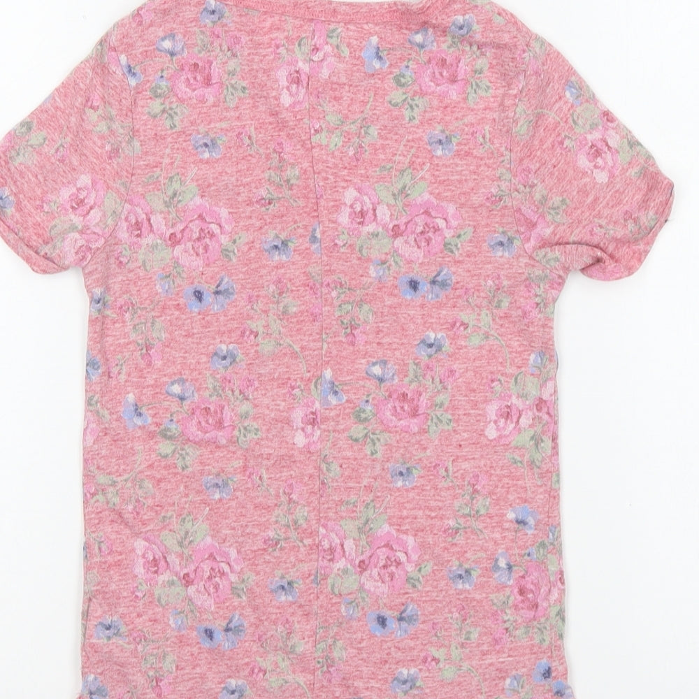 NEXT Girls Pink Floral Polyester Basic T-Shirt Size 7 Years Round Neck Pullover