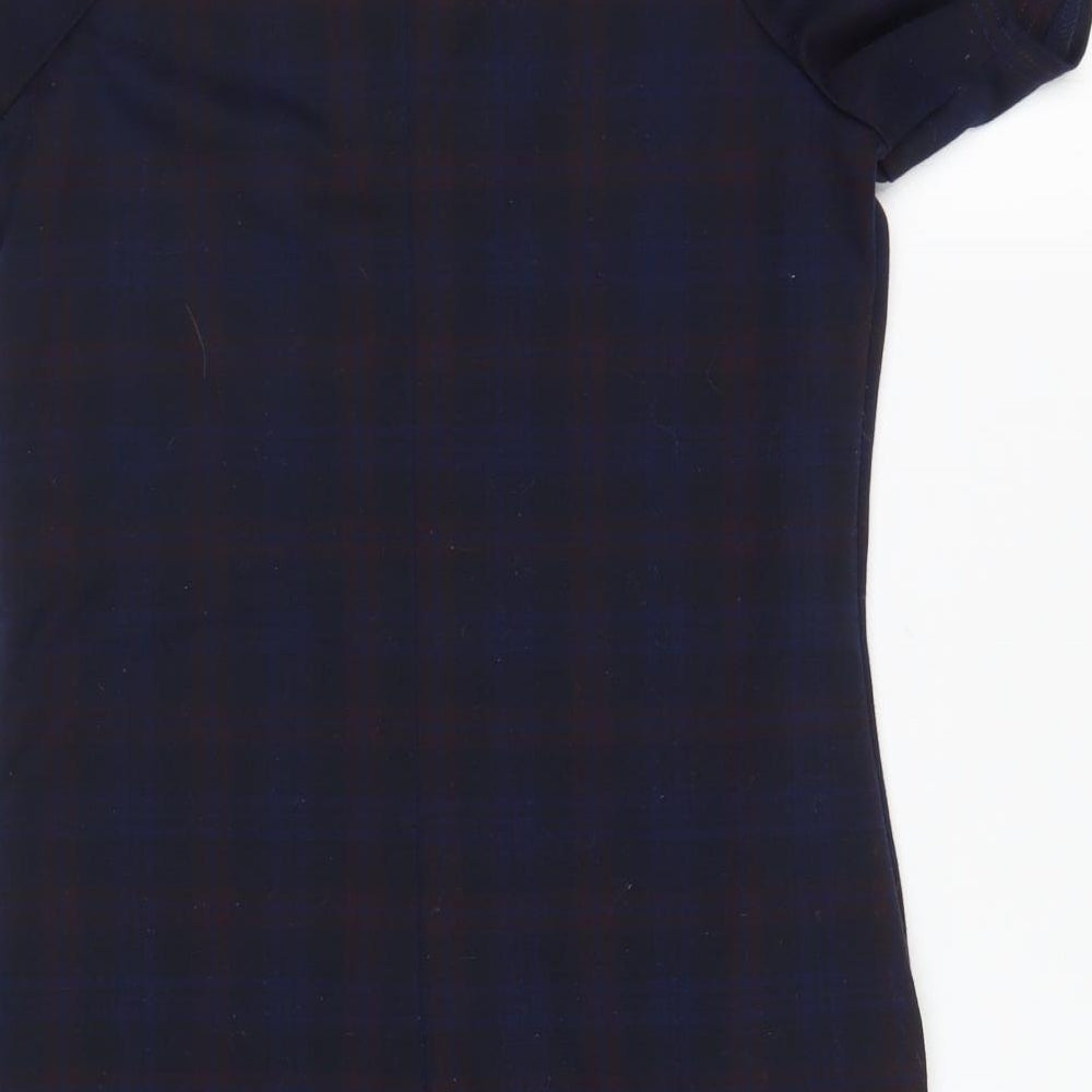 New Look Womens Blue Plaid Polyester Shift Size 8 Round Neck Pullover
