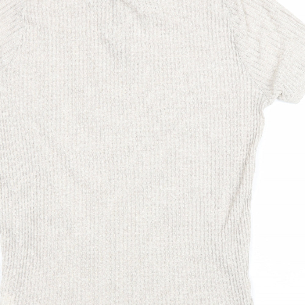 Zara Womens Beige Cotton Basic Polo Size L Collared
