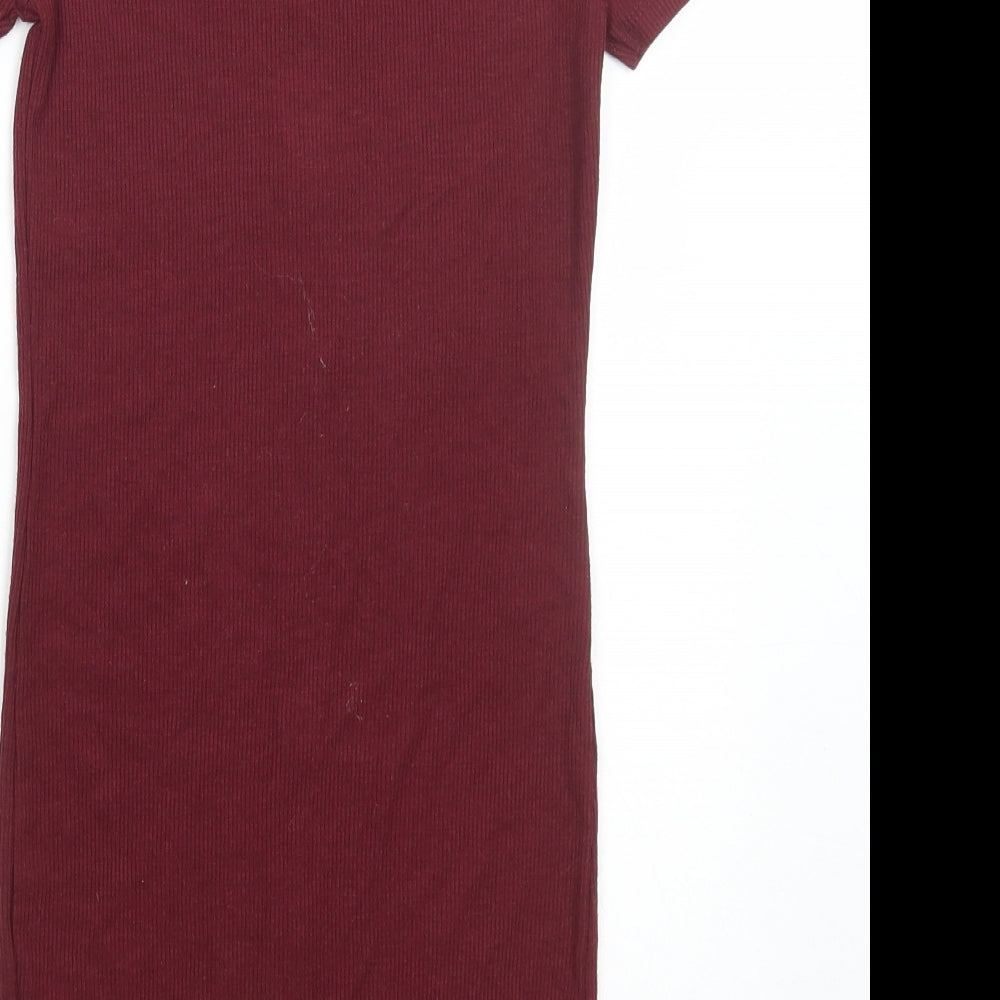 New Look Girls Red Polyester T-Shirt Dress Size 9 Years Off the Shoulder Pullover - Ribbed