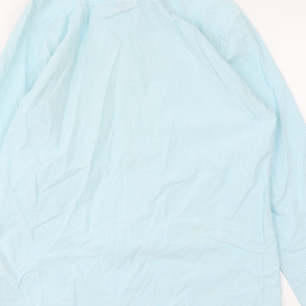 Easy Mens Blue Striped Cotton Button-Up Size S Collared Button