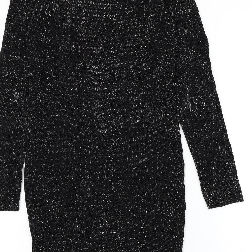 Must Womens Black Geometric Polyester Bodycon Size S Round Neck Pullover