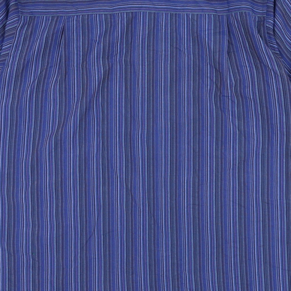 Innocenti Mens Blue Striped Polyester Button-Up Size M Collared Button