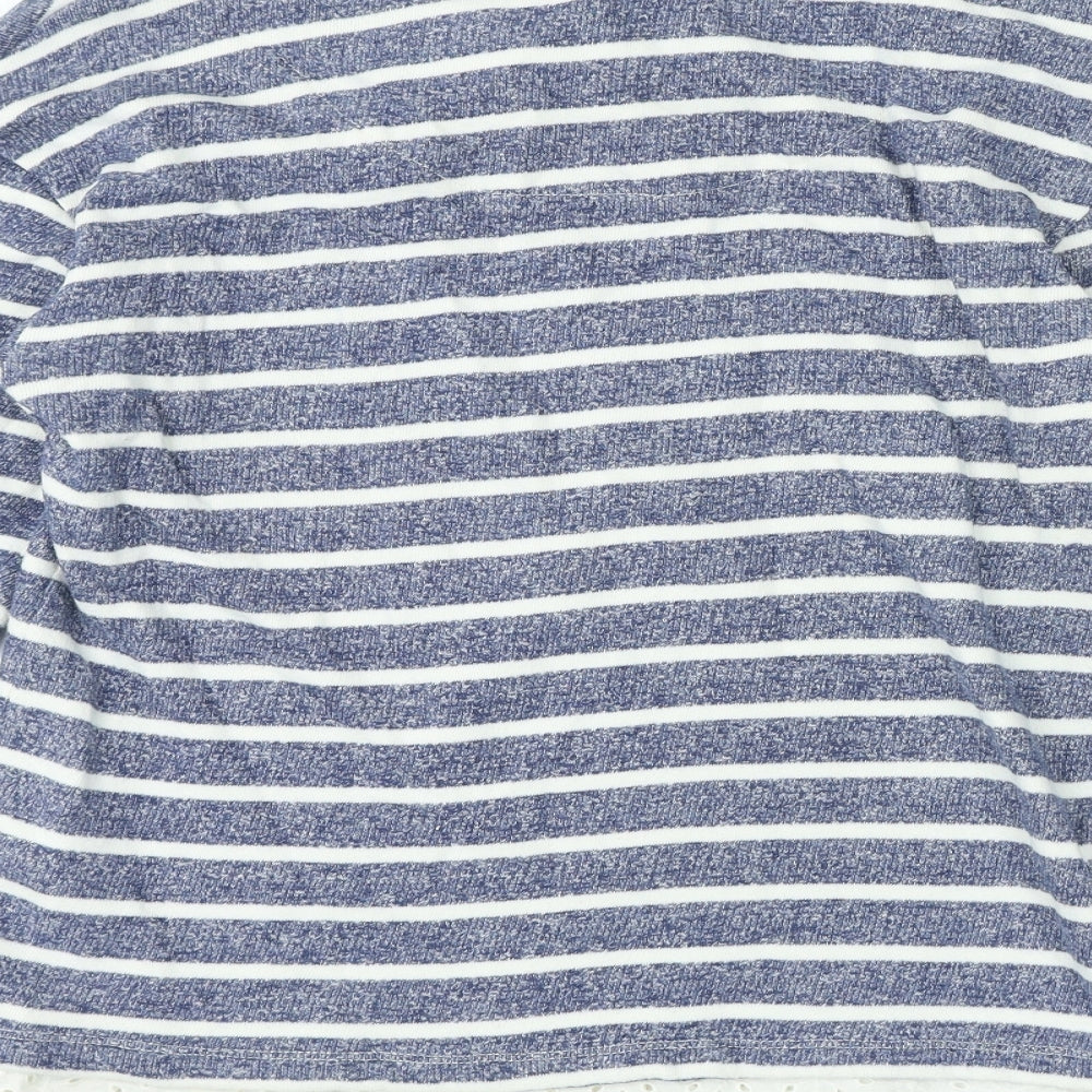 Per Una Womens Blue Collared Striped 100% Cotton Pullover Jumper Size 10
