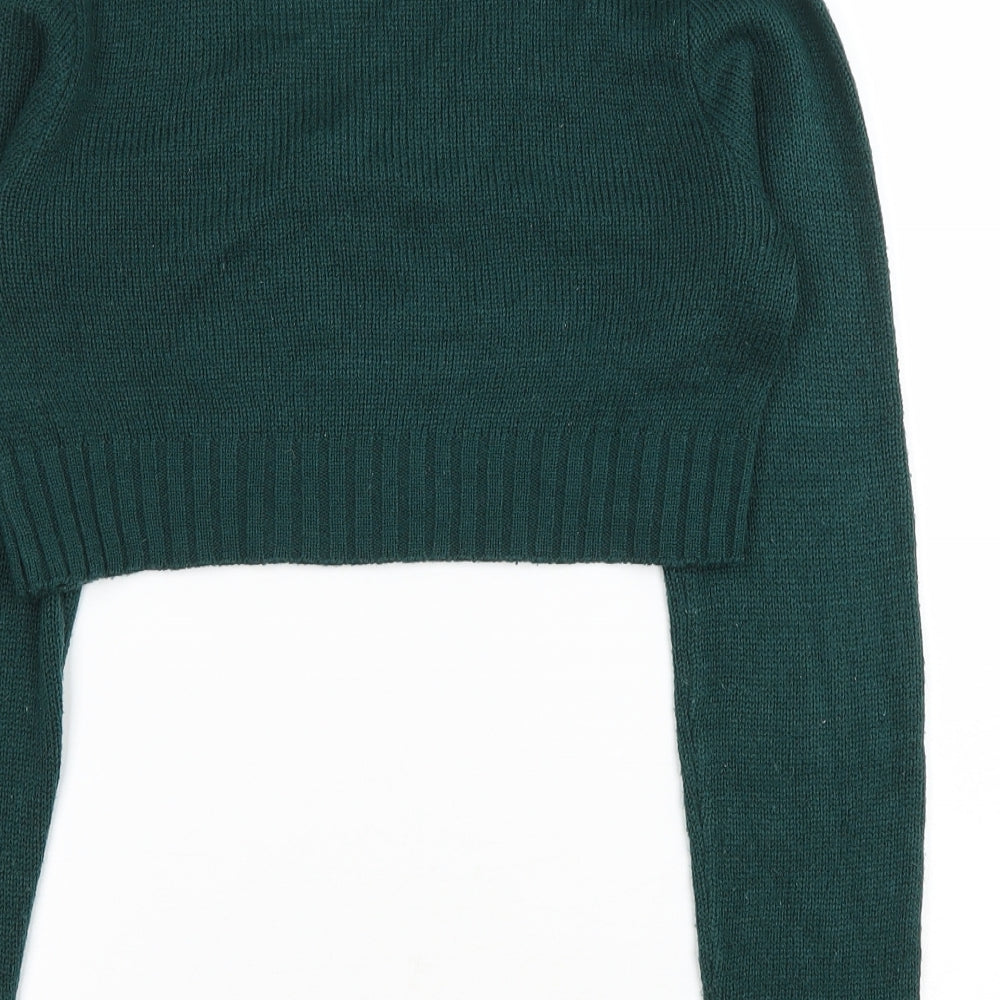 Divided Womens Green V-Neck Acrylic Pullover Jumper Size S