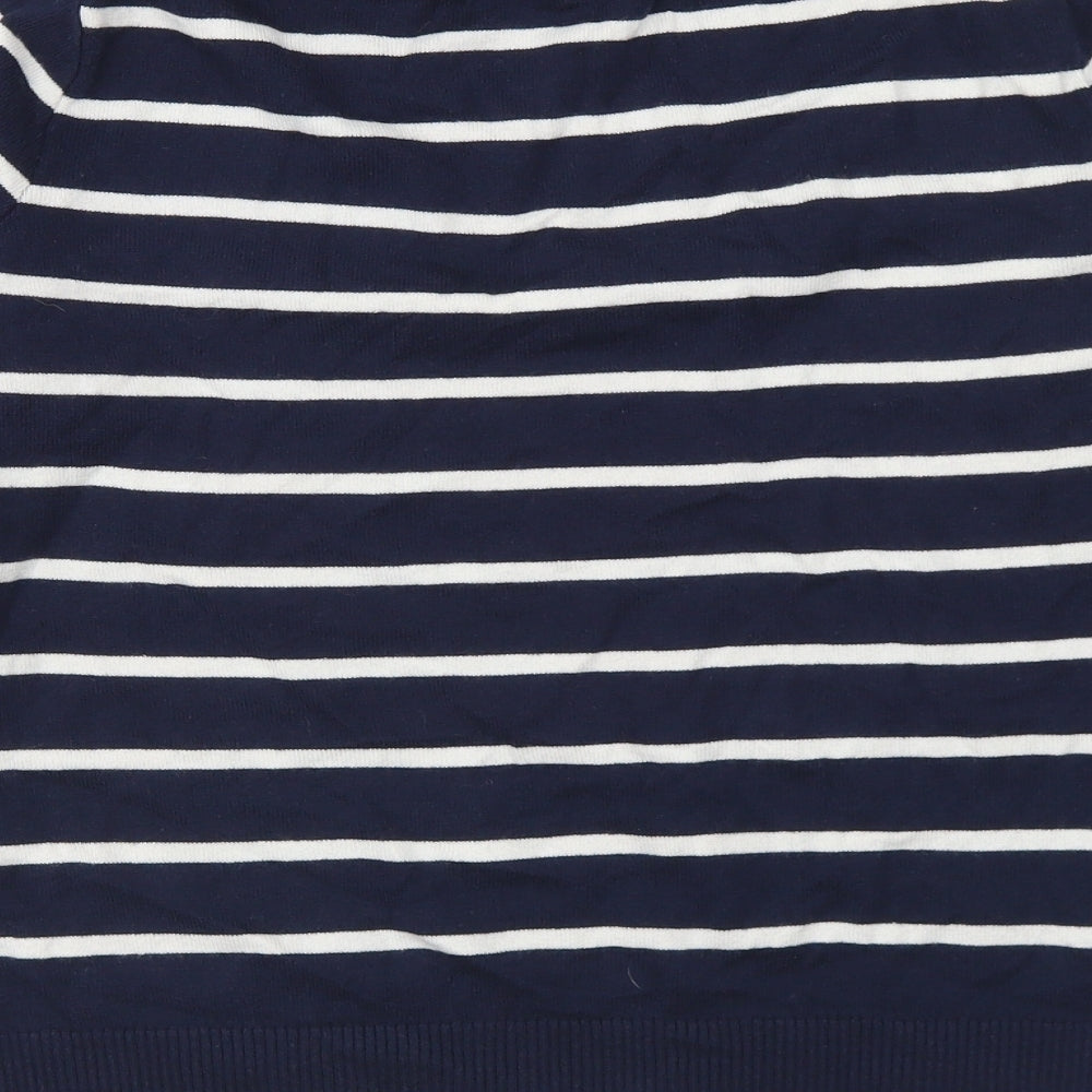 M&Co Womens Blue High Neck Striped Acrylic Pullover Jumper Size 14 - Love Hearts