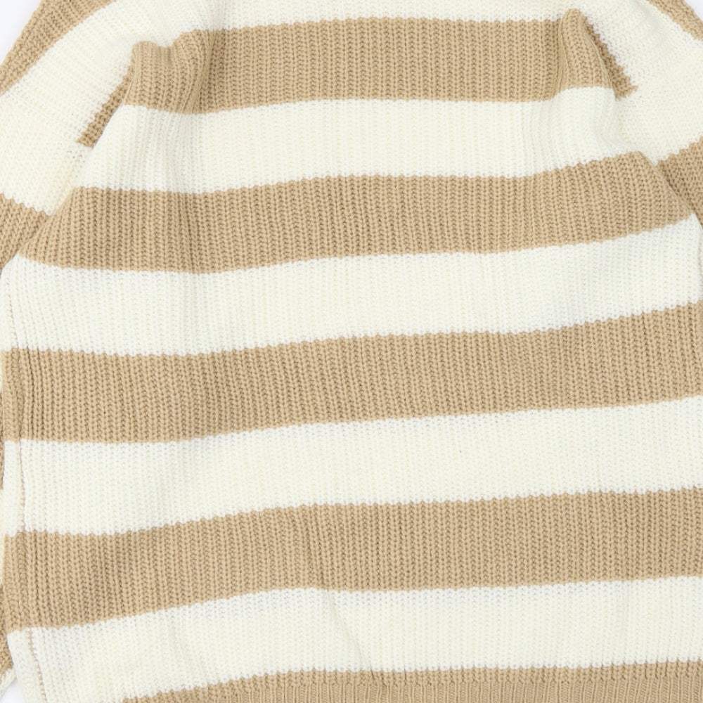 In the Style Womens Beige Boat Neck Striped Acrylic Pullover Jumper Size 8