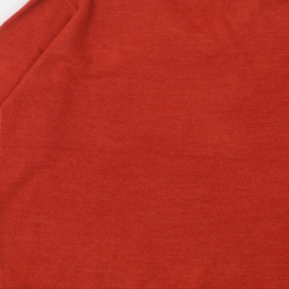 Easy Womens Orange V-Neck Acrylic Pullover Jumper Size L
