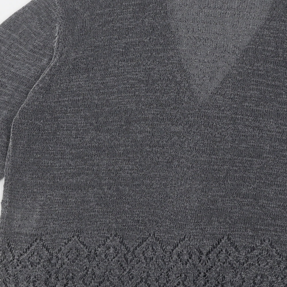 Compliments Womens Grey V-Neck Geometric Polyester Cardigan Jumper Size 14