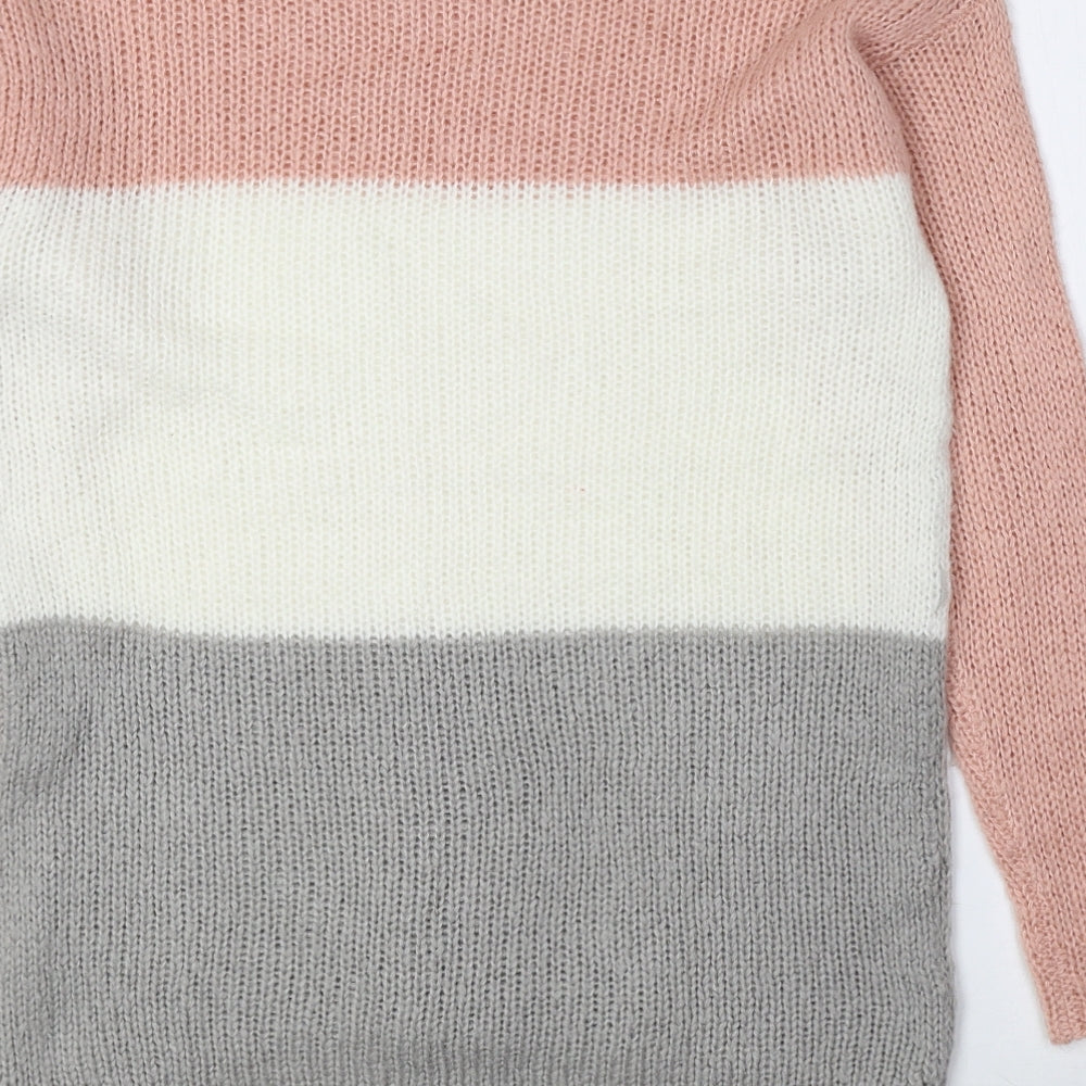 Select Womens Multicoloured Crew Neck Striped Acrylic Pullover Jumper Size 6