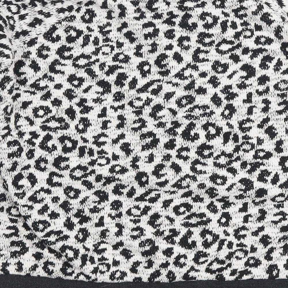 New Look Womens White Round Neck Animal Print Cotton Pullover Jumper Size 6