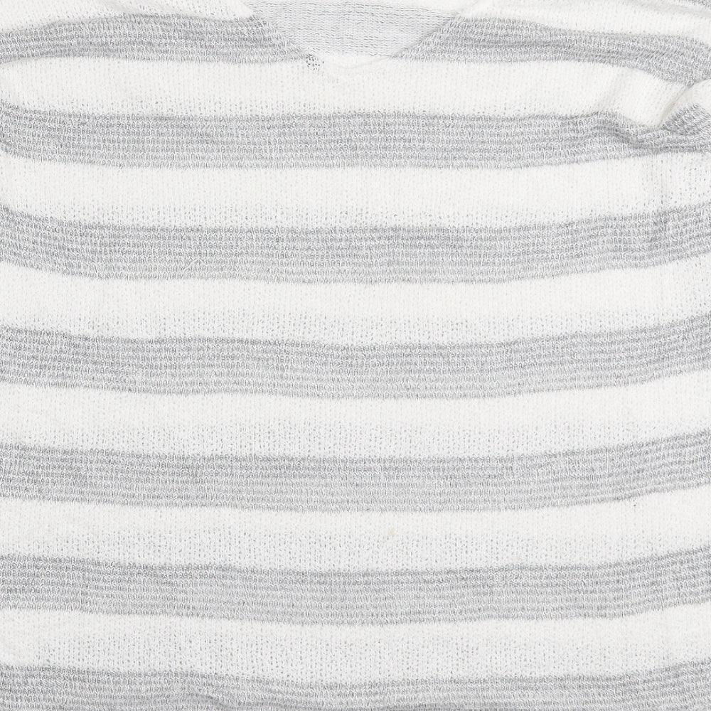 NEXT Womens White Round Neck Striped Viscose Pullover Jumper Size 16