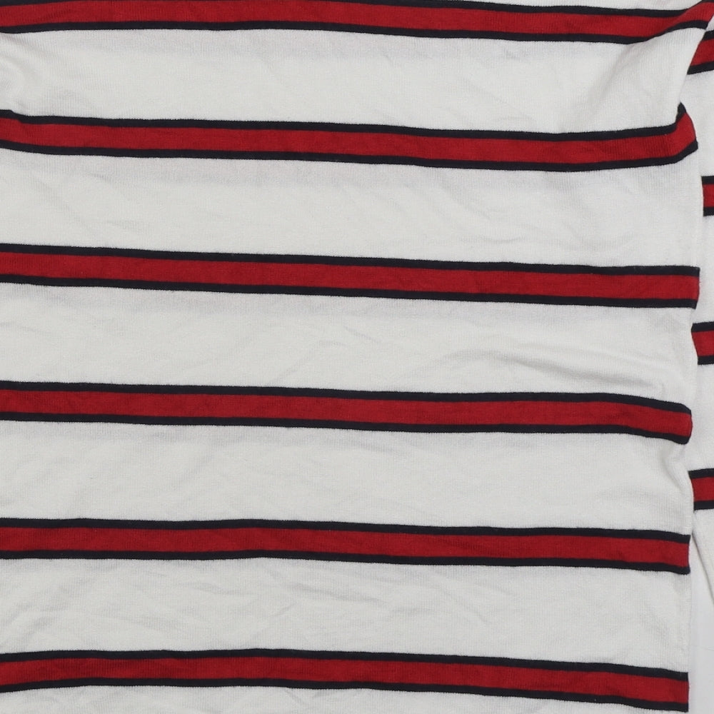 Beloved Womens White Round Neck Striped Viscose Pullover Jumper Size S