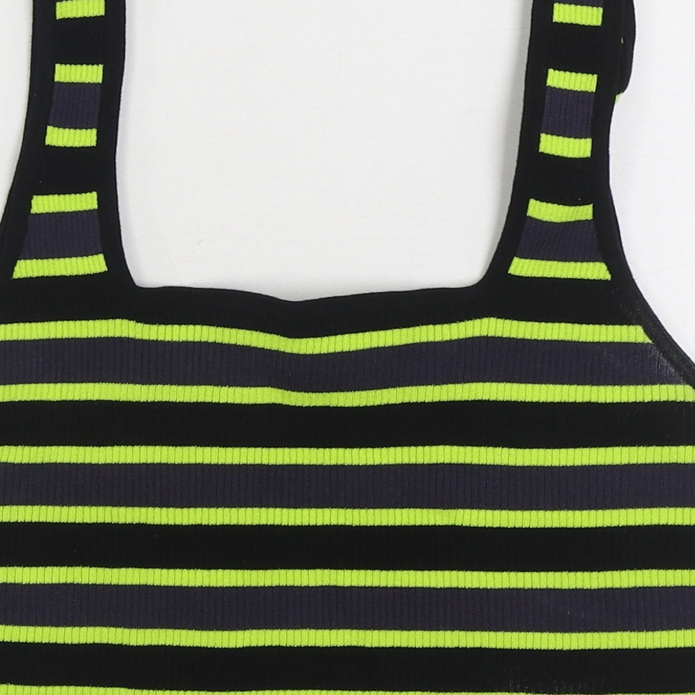 Divided by H&M Womens Multicoloured Striped Viscose Cropped Tank Size L Square Neck