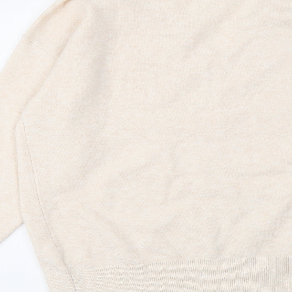 Marks & Spencer Womens Beige V-Neck Acrylic Henley Jumper Size 12