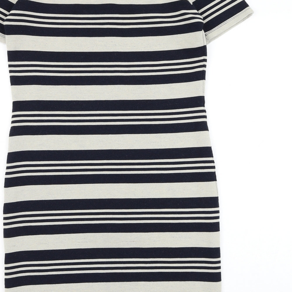 Topshop Womens Blue Striped Polyester Bodycon Size 10 Off the Shoulder Pullover