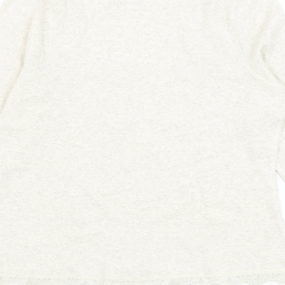 Wrap Womens Ivory Cotton Basic Blouse Size 12 Scoop Neck - Lace Detailing