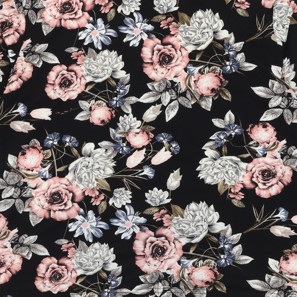 Anna Rose Womens Black Floral Plastic Basic Button-Up Size S Collared