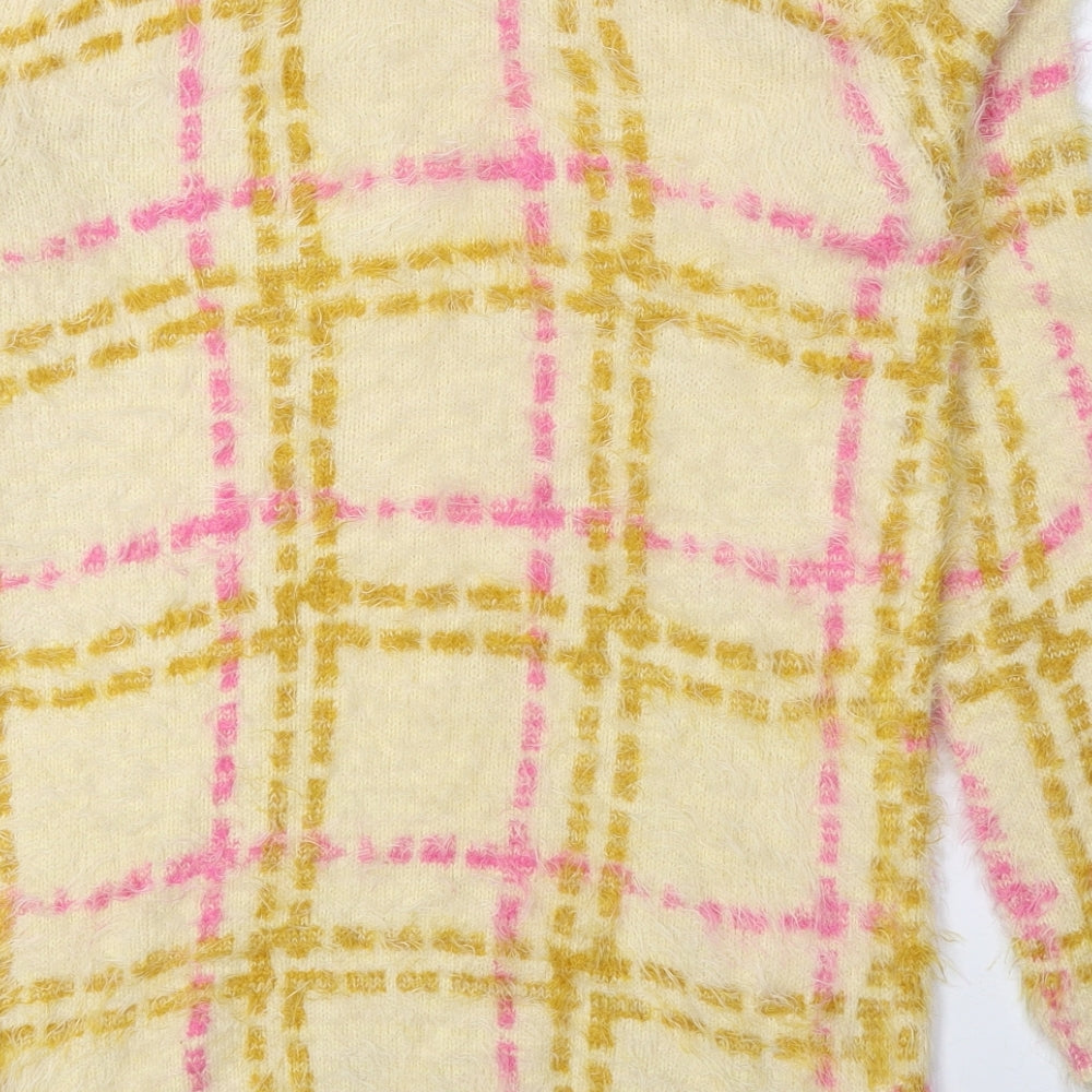 Miss Selfridge Womens Multicoloured Scoop Neck Check Nylon Pullover Jumper Size 8