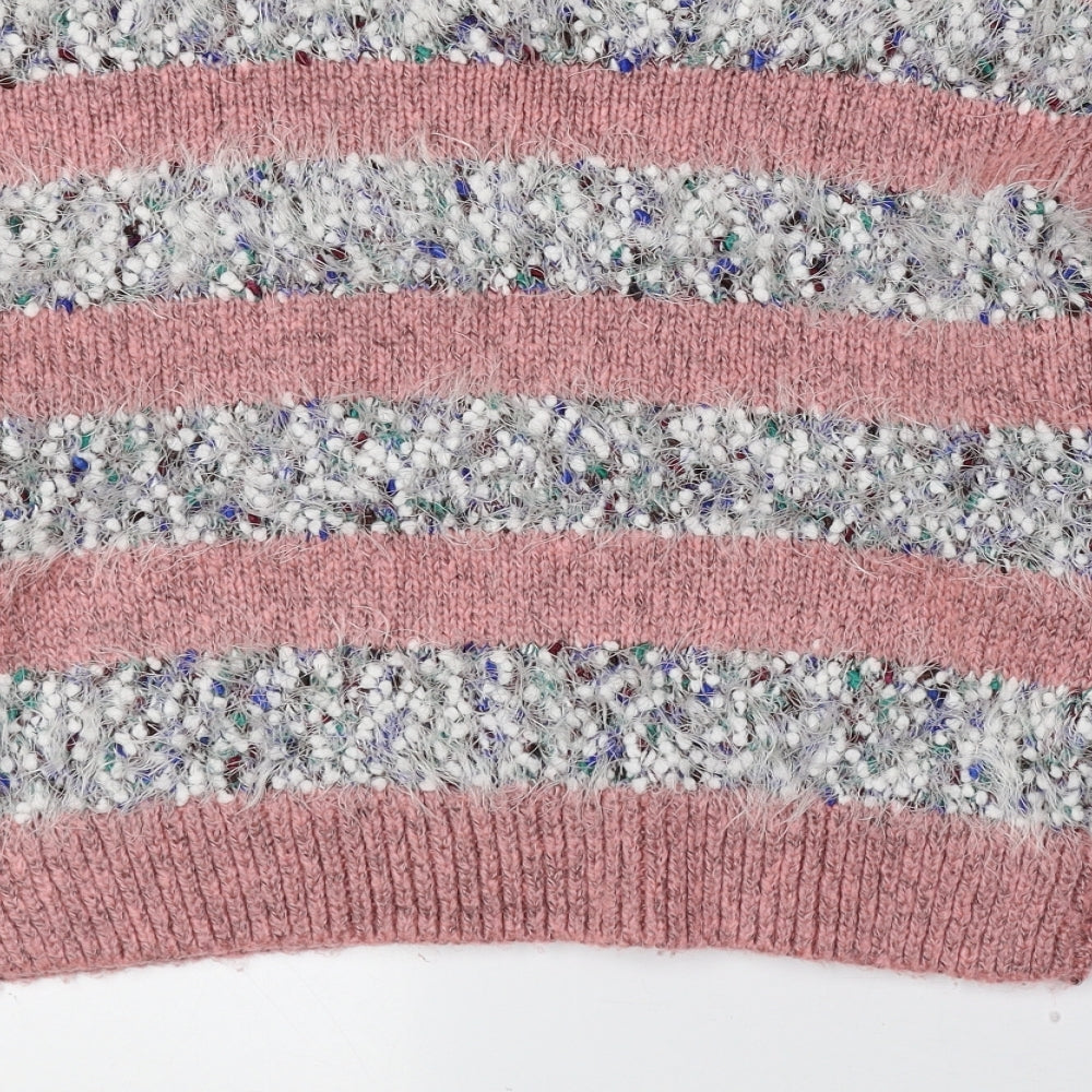 New Look Womens Multicoloured Crew Neck Striped Acrylic Pullover Jumper Size S