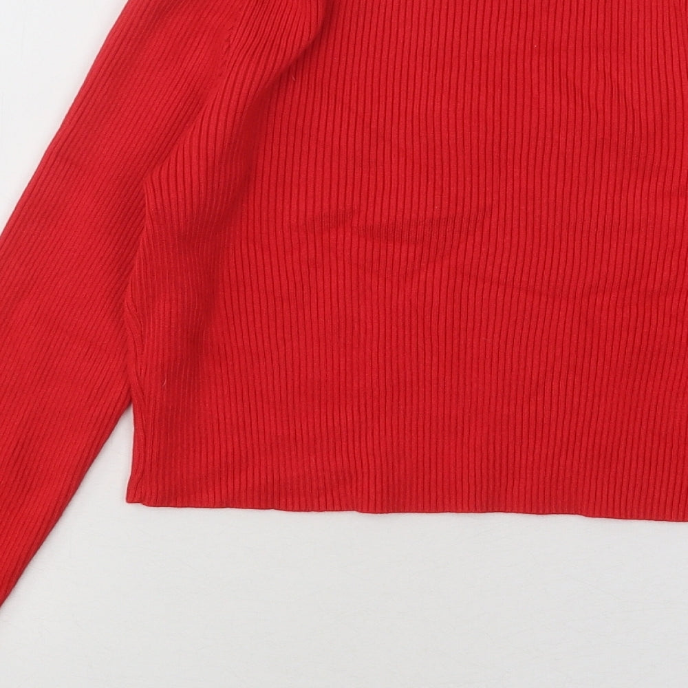Cherry Koko Womens Red Square Neck Cotton Pullover Jumper Size M - Ribbed