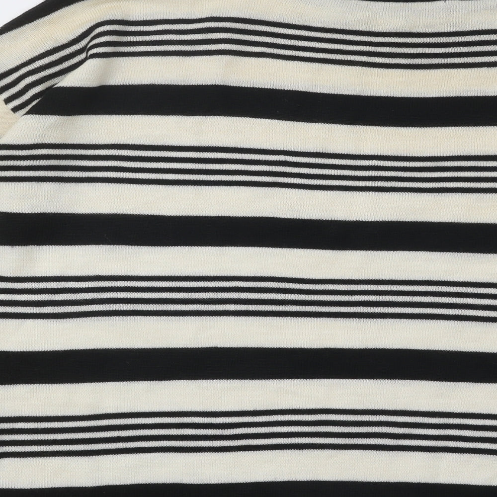 Marks & Spencer Womens Black Boat Neck Striped Acrylic Pullover Jumper Size 14