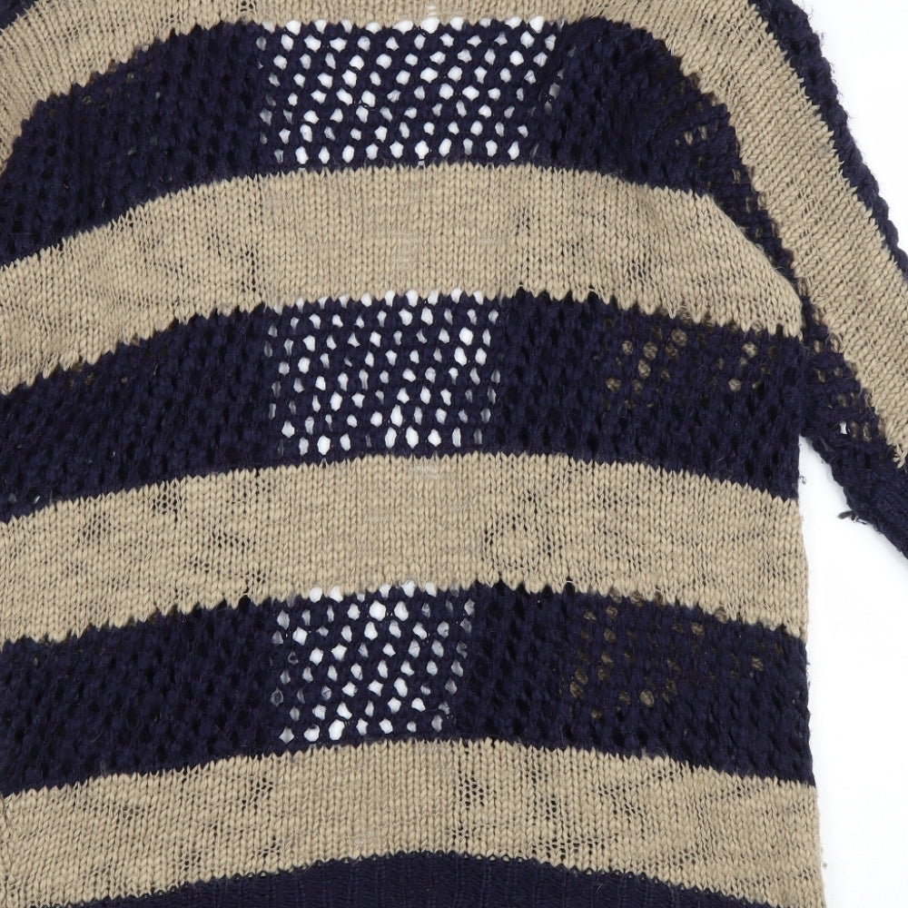 Internacionale Womens Blue V-Neck Striped Acrylic Cardigan Jumper Size 12