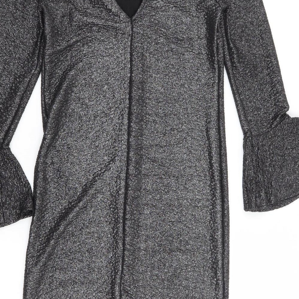 F&F Womens Silver Polyester Mini Size 6 Round Neck Pullover - Bell Sleeve