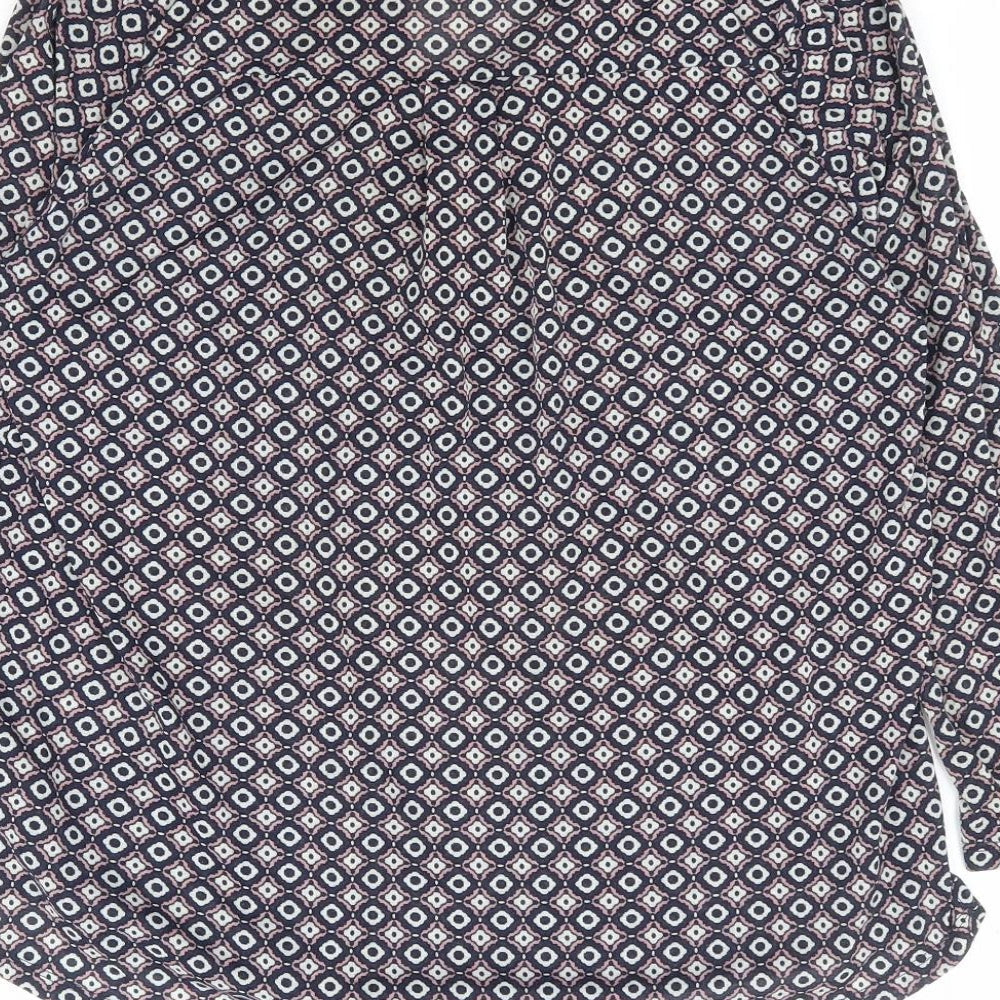 H&M Womens Blue Geometric Polyester Basic Blouse Size S V-Neck