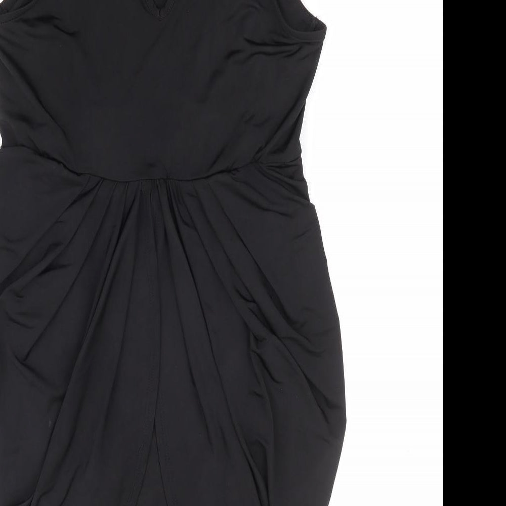 Fransa Womens Black Polyester A-Line Size M V-Neck Button