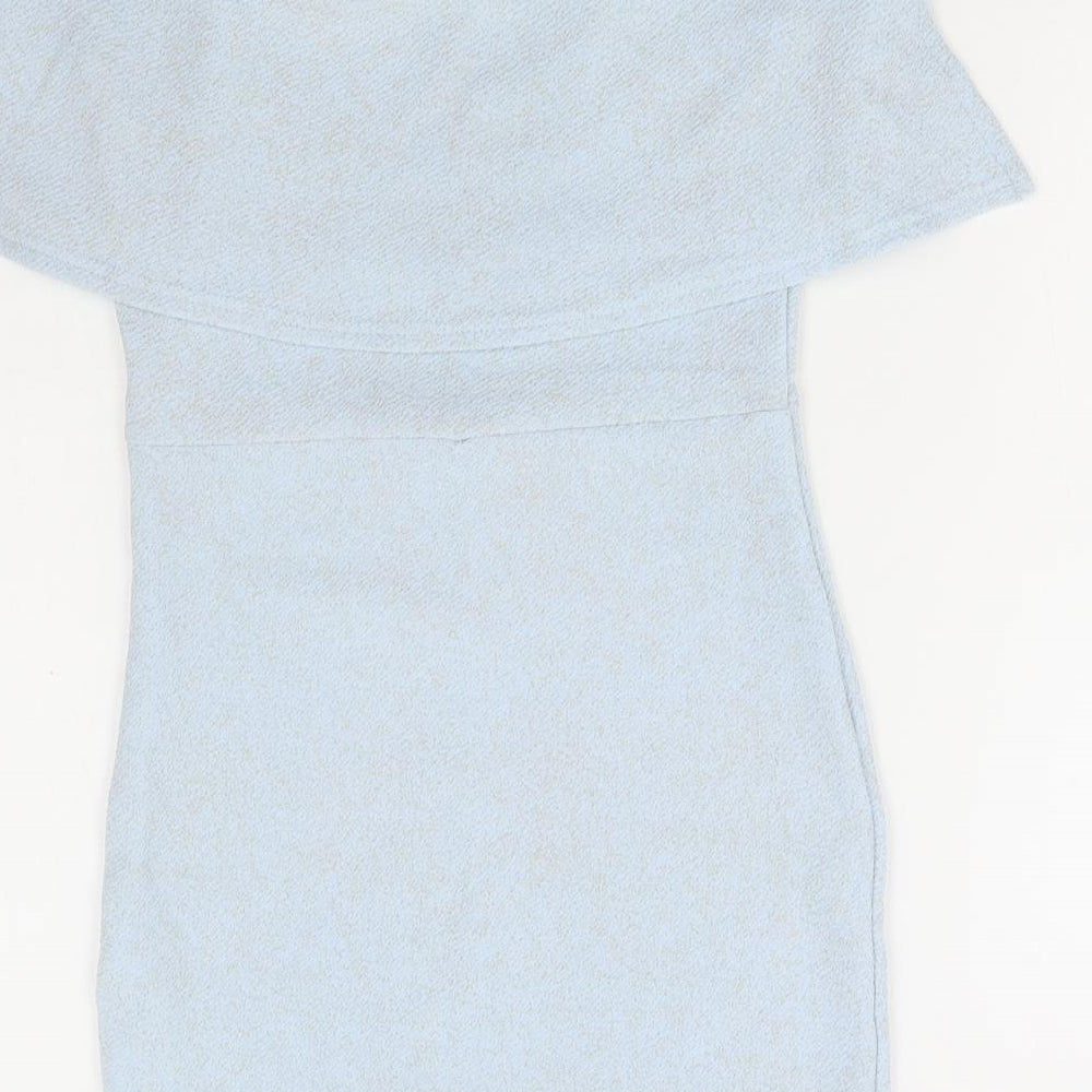 I SAW IT FIRST Womens Blue Polyester Bodycon Size 8 Round Neck Pullover