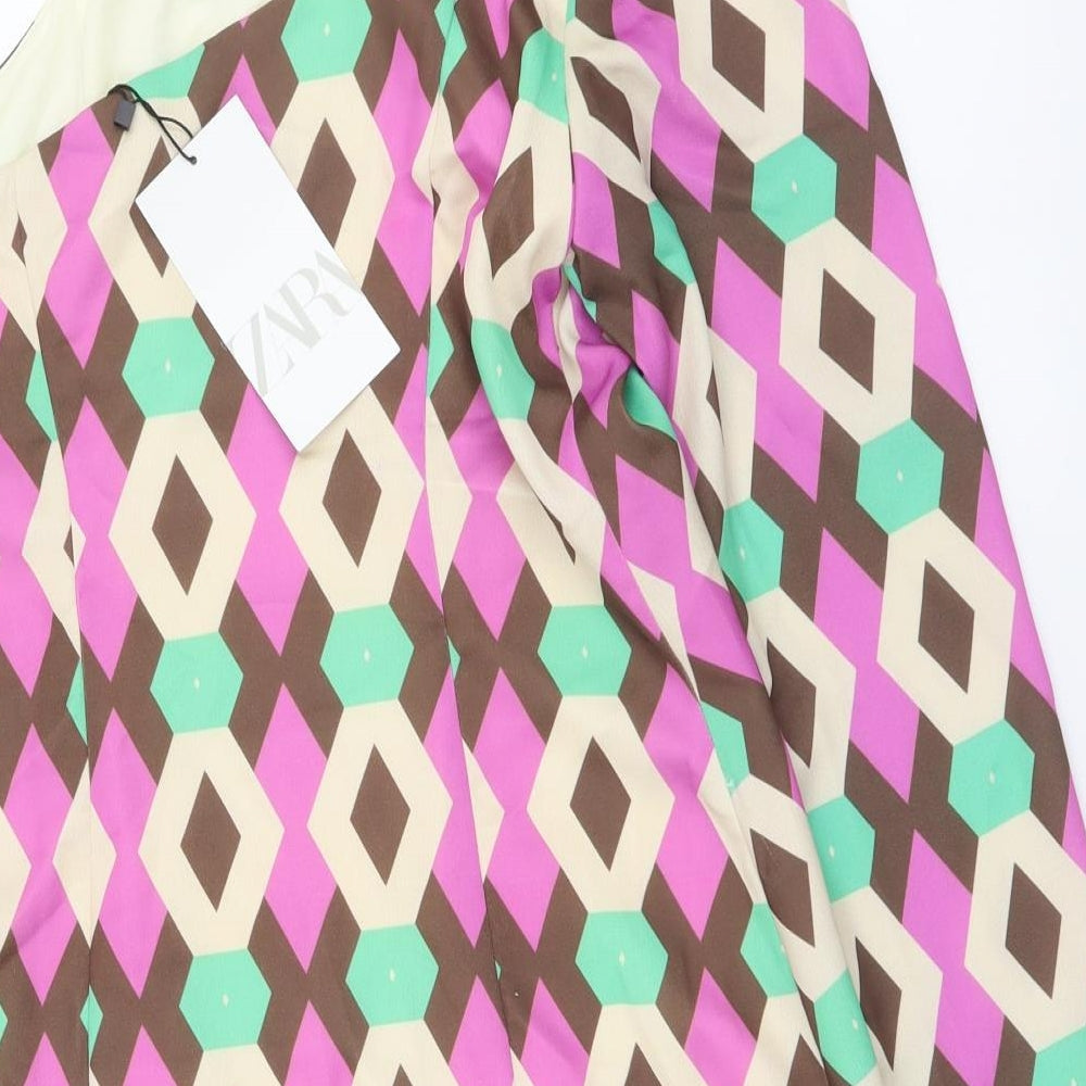 Zara Womens Multicoloured Geometric Polyester Mini Size S Round Neck Zip