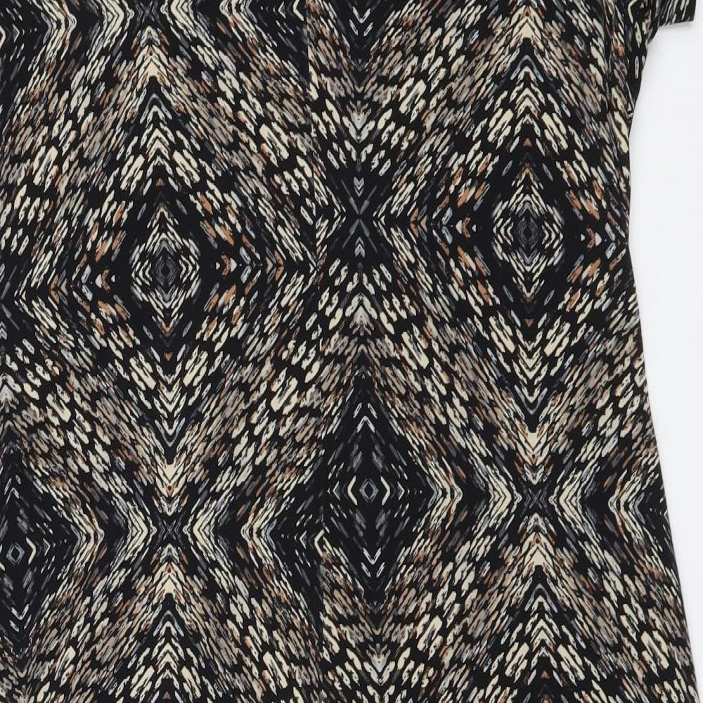 Eonnected Womens Brown Geometric Polyester A-Line Size L V-Neck Pullover