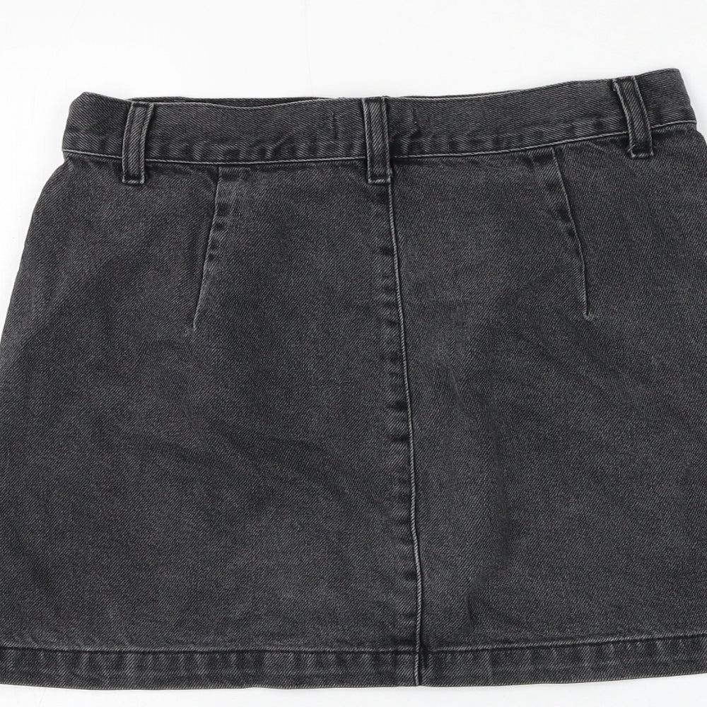 Topshop Womens Grey Cotton A-Line Skirt Size 10 Zip