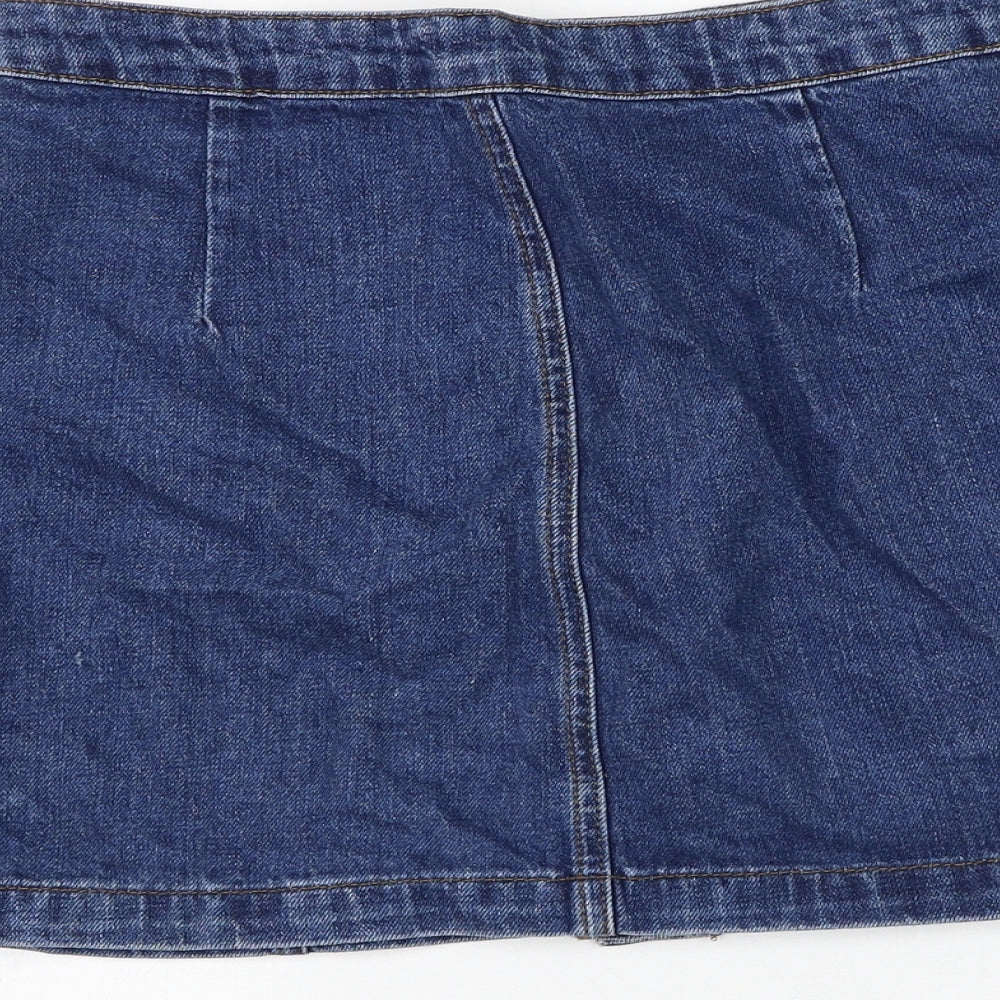 Topshop Womens Blue Cotton A-Line Skirt Size 8 Button