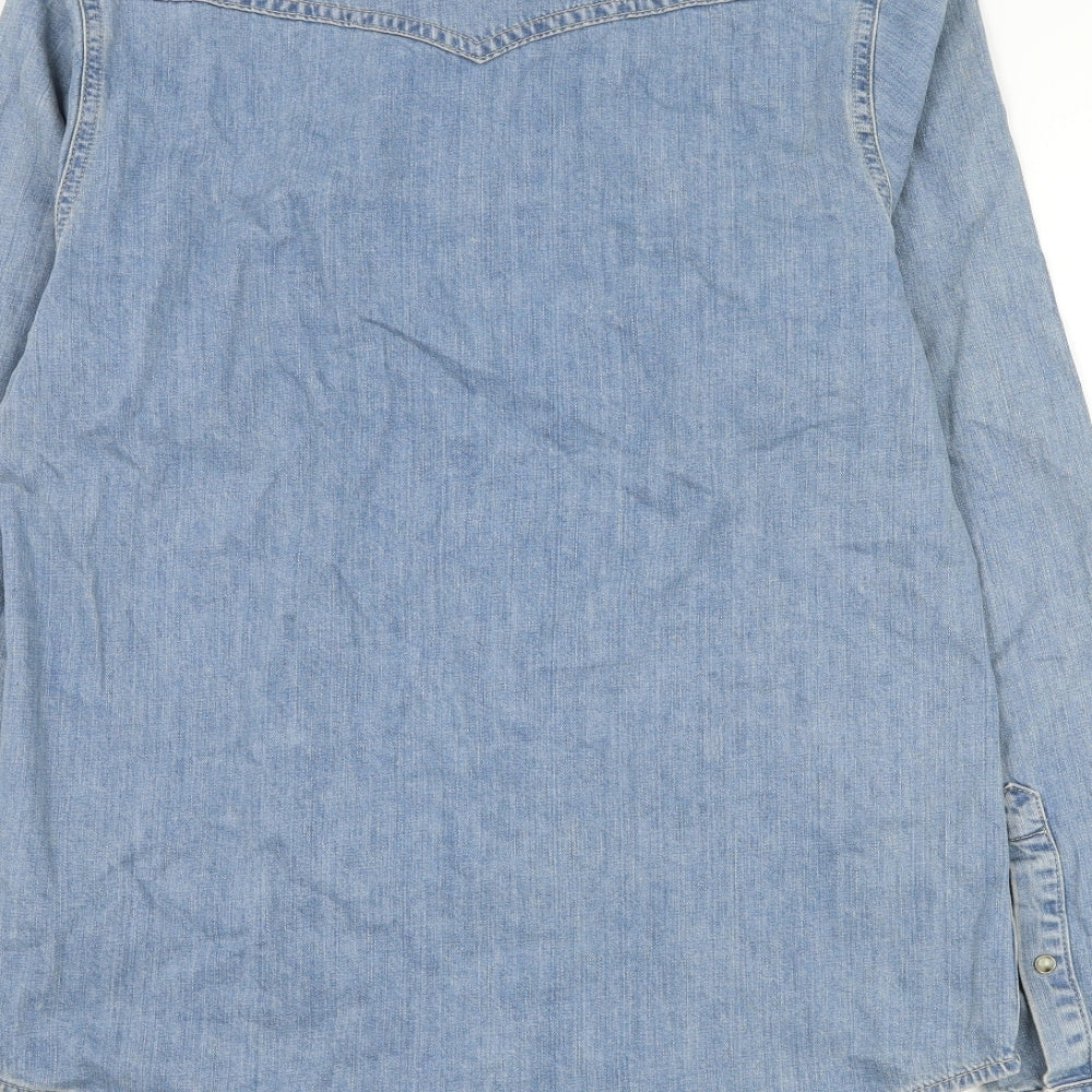 Garcia Mens Blue Cotton Button-Up Size S Collared Button