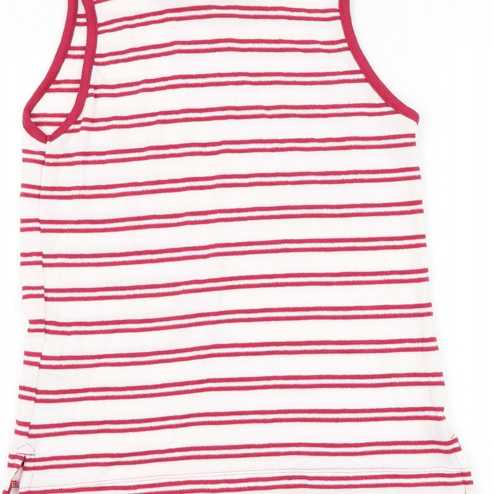 Marks & Spencer Womens White Striped Cotton Basic Tank Size 6 Round Neck